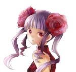  bare_shoulders blunt_bangs bust china_dress chinadress chinese_clothes drill_hair face flower hair_flower hair_ornament looking_back original payot pink_hair red_eyes simple_background sugano_manami twintails vaayunto_yuuki 
