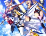  bardiche fate_testarossa juri_(shiningred) jyuri_(artist) mahou_shoujo_lyrical_nanoha mahou_shoujo_lyrical_nanoha_strikers raising_heart schwertkreuz takamachi_nanoha thighhighs yagami_hayate 