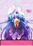  blazer blue_hair bochi bunny_ears carrot heart long_hair mouth_hold necktie pleated_skirt rabbit_ears red_eyes reisen_udongein_inaba skirt thigh-highs thighhighs touhou very_long_hair 