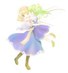  alice_margatroid blonde_hair blue_eyes boots capelet carrying closed_eyes cross-laced_footwear daiyousei dress green_hair hairband hug kiss lace-up_boots multiple_girls short_hair side_ponytail tona tona_(nekotte) touhou wings wink 