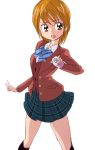  1girl brown_eyes brown_hair futari_wa_precure manji_(tenketsu) misumi_nagisa open_mouth plaid plaid_skirt precure school_uniform short_hair simple_background sketch skirt solo white_background 