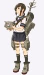  1girl black_hair commentary_request fubuki_(kantai_collection) kantai_collection kawata_hisashi machinery school_uniform serafuku skirt socks solo turret 