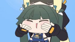 akaoni_(zumt3548) animal_ears animated_gif blonde_hair dark_green_hair long_hair multiple_girls qingyi_(zenless_zone_zero) trigger_(zenless_zone_zero) twintails visor zenless_zone_zero