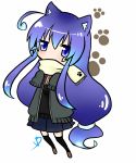  1girl acchi_kocchi animal_ears blue_eyes blue_hair cat_ears chibi highres long_hair miniwa_tsumiki school_uniform solo 