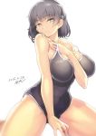  1girl ayaki black_hair breasts commentary_request highres large_breasts looking_at_viewer one-piece_swimsuit original solo swimsuit 