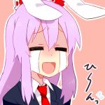  1girl :d =_= animal_ears blazer collared_shirt crying lowres necktie open_mouth purple_hair rabbit_ears reisen_udongein_inaba sad_smile shaded_face shirt six_(fnrptal1010) smile solo streaming_tears tears touhou 