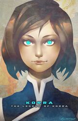  1girl avatar:_the_last_airbender blue_eyes brown_hair dark_skin face korra portrait rousteinire short_hair solo tan the_legend_of_korra 