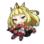  1girl blonde_hair book boots bow bracelet cagliostro_(granblue_fantasy) cape chibi crown gem granblue_fantasy jewelry long_hair lowres nyagakiya ornament smile smirk solo thigh-highs thigh_boots violet_eyes 