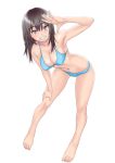  1girl bent_over bikini black_hair grin long_hair muffin_(sirumeria) original red_eyes smile solo standing swimsuit 