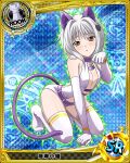  1girl animal_ears breasts card_(medium) cat_ears cat_hair_ornament cat_tail character_name chess_piece cleavage detached_sleeves flat_chest gloves hair_ornament high_school_dxd looking_at_viewer rook_(chess) short_hair silver_hair solo tail thigh-highs toujou_koneko white_legwear yellow_eyes 