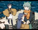  any_(lucky_denver_mint) blue_eyes blue_hair grey_hair kantai_collection letterboxed long_hair ponytail samidare_(kantai_collection) scarf smile suzukaze_(kantai_collection) turret uniform yura_(kantai_collection) yuubari_(kantai_collection) 