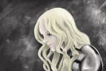  1girl armor artist_request claymore grey_eyes highres light_smile parted_lips simple_background smile solo teresa wavy_hair 