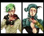  2boys blood blood_on_face dainenjiyama_aishou green_hair higashikata_joubin jojo_no_kimyou_na_bouken jojolion kuroda_(nenonen) male_focus multiple_boys nosebleed 