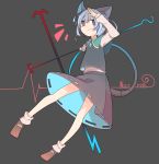  1girl aki_maki_yuu animal_ears capelet dowsing_rod grey_background grey_hair jewelry mouse mouse_ears mouse_tail nazrin pendant red_eyes short_hair simple_background solo tail touhou 