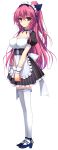  1girl absurdres akusera detached_collar full_body highres long_hair looking_at_viewer maid maid_headdress pink_hair ponytail reminiscence shoes simple_background smile thigh-highs tomose_shunsaku white_background white_legwear wrist_cuffs zettai_ryouiki 