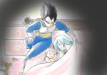  2boys akira_(reincarnationmorning318) bed bib black_hair blue_hair blush bulma clock closed_eyes dragon_ball family long_hair multiple_boys pillow purple_hair short_hair sleeping spiky_hair stuffed_animal stuffed_toy teddy_bear trunks_(dragon_ball) vegeta 