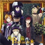  5boys belt beret black_hair blonde_hair boots bowtie boys checkered_pants coat crop_top cross cross_necklace dance_with_devils ear_piercing elbow_pads feathers flower formal frame frills fur gloves green_eyes hair_ornament hat highres hooded_cloak jester_cap jewelry kaginuki_rem licking_lips long_gloves long_pants long_sleeves makeup multiple_boys nanashiro_mage natsumezaka_shiki navel official_art orange_hair pants pendant piercing pierrot red_eyes redhead rose see-through short_hair sitting smile sogami_urie striped tachibana_lindo takashina_yuka thigh-highs tongue tongue_out top_hat white_gloves yellow_eyes 