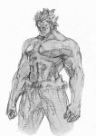  1boy bengus gouki greyscale monochrome muscle shirtless solo spiky_hair street_fighter 