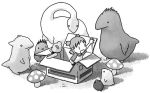  azuma_kiyohiko box duralumin greyscale koiwai_yotsuba monochrome mushroom o_o yotsubato! |_| 