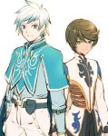  2boys blue_hair bodice brown_hair color_switch green_eyes jarako_(gaillardia) male_focus mikleo_(tales) multicolored_hair multiple_boys smile sorey_(tales) tales_of_(series) tales_of_zestiria violet_eyes white_hair 