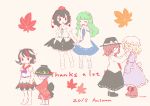  2015 6+girls autumn barefoot black_hair black_shoes black_skirt black_wings blonde_hair blue_legwear blue_skirt blush boots bow bowl_hat brown_boots brown_hair closed_eyes collared_shirt detached_sleeves dress dress_tug english frilled_dress frills frog_hair_ornament from_side green_hair hair_ornament hair_tubes hands_on_another&#039;s_face hat hat_bow height_difference highres holding_hand horns japanese_clothes kijin_seija kimono kochiya_sanae leaf light_smile long_hair long_skirt long_sleeves looking_down maple_leaf maribel_hearn mob_cap multiple_girls necktie obi open_mouth pink_background purple_dress purple_hair red_eyes red_necktie red_pupils redhead ribbon rin_tarou sad sash shameimaru_aya shirt shoes short_dress short_hair short_sleeves signature simple_background skirt sleeveless snake_hair_ornament socks standing sukuna_shinmyoumaru tokin_hat touhou usami_renko white_dress white_hair white_legwear wings 