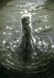  1girl absurdres blue_eyes dress grey_hair highres kei_(keigarou) long_hair solo wings 