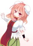  1girl :o ahoge bandaged_arm bandages beni_shake blush breasts bun_cover double_bun flower ibaraki_kasen large_breasts looking_at_viewer pink_eyes pink_hair red_eyes rose shirt skirt solo tabard touhou 