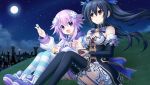  2girls absurdres city d-pad game_cg grass hair_ornament highres moon multiple_girls neptune_(choujigen_game_neptune) neptune_(series) night noire official_art pudding purple_hair red_eyes smile star tsunako twintails violet_eyes 