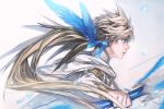  1boy bow_(weapon) feathers kamui_(tales_of_zestiria) long_hair male_focus mikleo_(tales) p-nekor platinum_blonde solo sorey_(tales) tales_of_(series) tales_of_zestiria weapon 