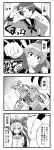  1boy 3girls 4koma abukuma_(kantai_collection) admiral_(kantai_collection) bear_fighter check_translation comic female highres kamelie kantai_collection kirby kirby_(series) kumano_(kantai_collection) male mikuma_(kantai_collection) monochrome multiple_girls odd_one_out translation_request ultra_series zoids 