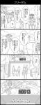  2boys 4koma amusement_park bag beard comic death_13 facial_hair facial_mark graphite_(medium) hair_ornament headband highres jojo_no_kimyou_na_bouken joseph_joestar mohammed_avdol monochrome multiple_boys sign traditional_media translation_request utano 