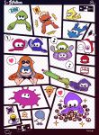  1girl barefoot bike_shorts buttons denchinamazu domino_mask exit_sign feet helmet highres inkling mask octarian pointy_ears sign soles splatoon squid super_soaker tentacle_hair toes yoshida_inuhito 