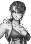 1girl bikini_top breasts collarbone front-tie_top imizu_(nitro_unknown) long_hair looking_to_the_side metal_gear_(series) metal_gear_solid_v monochrome ponytail quiet_(metal_gear) solo swimsuit 