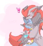  heart hitsuji_(sinjubara) hug hug_from_behind lucario no_humans pokemon pokemon_(creature) spikes zoroark 