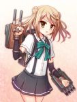  blonde_hair double_bun green_eyes gun hair_bun kantai_collection long_hair michishio_(kantai_collection) rizuriri school_uniform suspenders twintails weapon 