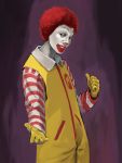  1boy commentary_request cowboy_shot kuroko_(piii) looking_at_viewer mcdonald&#039;s redhead ronald_mcdonald solo striped white_skin 