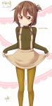  1girl brown_eyes brown_hair folded_ponytail gurande_(g-size) highres inazuma_(kantai_collection) kantai_collection long_hair pantyhose skirt skirt_lift standing suspenders 