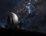  highres iy_tujiki milky_way night night_sky original outdoors planet scenery shadow shooting_star sitting sky space standing star_(sky) 