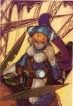  1girl animal_ears belt breasts breath_of_fire breath_of_fire_v capcom concept_art lin_(breath_of_fire) official_art outdoors short_hair solo tail yoshikawa_tatsuya 