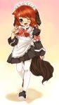  1girl animal_ears azuki_akizuki blue_eyes blush braid commentary_request glasses humanization one_eye_closed open_mouth original redhead smile solo tail thigh-highs white_legwear yuneri_(azuki_akizuki) 