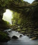  highres iijima_takuya moss no_humans original outdoors rock scenery stream water waterfall 