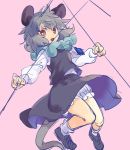  1girl animal_ears bloomers dowsing_rod grey_hair long_sleeves looking_at_viewer mouse_ears mouse_tail nazrin open_mouth red_eyes shirt skirt skirt_set solo tail tomobe_kinuko touhou underwear vest 
