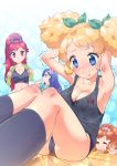  4girls aikatsu! breasts cleavage highres himesato_maria kazesawa_sora kumagai_hachi multiple_girls otoshiro_seira reflection saegusa_kii solo_focus sports_bra tagme wooden_floor 