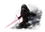  belt cape energy_sword gloves helmet hood kylo_ren lightsaber looking_at_viewer realistic science_fiction sith snow snowflakes snowing snowstorm solo star_wars sword taka_rider13 weapon 