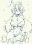  1girl ahoge animal_ears bare_shoulders blush_stickers breasts bunny_girl bunnysuit choker cleavage confetti contrapposto frown garters hand_on_hip huge_breasts jewelry long_hair low_twintails necklace pas_(paxiti) rabbit_ears ribbon_choker senki_zesshou_symphogear sketch solo twintails yukine_chris 