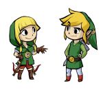  1boy 1girl blonde_hair boots gloves leather_boots leather_gloves link linkle long_hair official_style pointy_ears russell_dels smile sword the_legend_of_zelda the_legend_of_zelda:_the_wind_waker thigh-highs thigh_boots weapon zelda_musou 