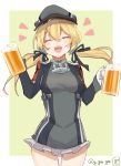  1girl beer_mug blonde_hair gi_(melmail) gloves hat kantai_collection long_hair open_mouth peaked_cap prinz_eugen_(kantai_collection) smile solo twintails uniform 
