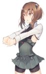  1girl brown_eyes brown_hair gi_(melmail) headband headgear kantai_collection short_hair skirt solo stretch taihou_(kantai_collection) 