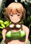  1girl alternate_costume bandaid bikini blurry bokeh brown_hair depth_of_field do_(artist) goggles goggles_around_neck kantai_collection looking_at_viewer oboro_(kantai_collection) short_hair smile solo swimsuit 