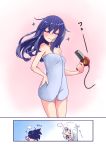  ... 2girls akatsuki_(kantai_collection) black_hair blue_eyes comic commentary_request hair_dryer hibiki_(kantai_collection) holding kantai_collection long_hair multiple_girls naked_towel smile sparkle towel translation_request white_hair yaosera 